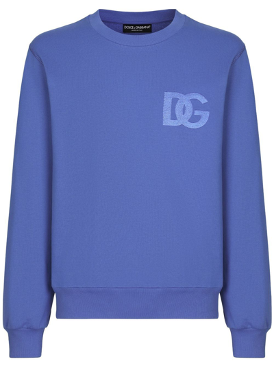 Dolce & Gabbana Dg Embroidered-logo Cotton Sweatshirt In Blue