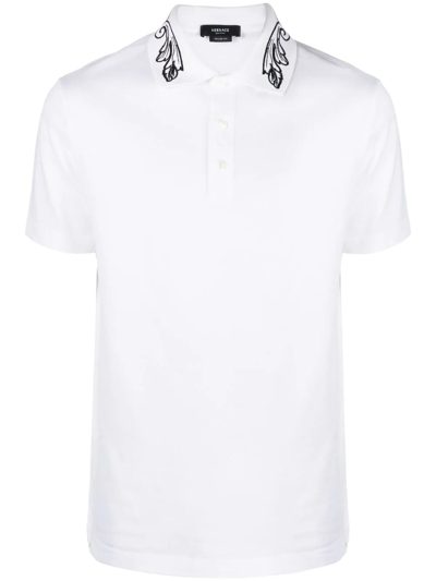 Versace Barocco Embroidered Polo Shirt, Male, White, Xs