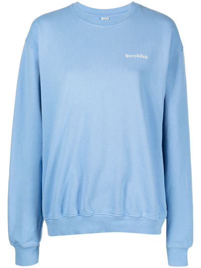 Sporty And Rich Drink More Water Relaxed-fit Cotton-jersey Sweatshirt In Light Blue