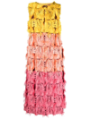 La Doublej Colorblock Patch Fringe-trim Midi Dress In Gelb