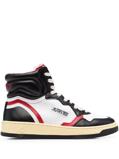 Autry Panelled High-top Sneakers In Nero, Bianco E Rosso
