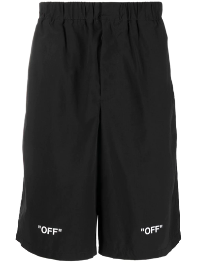 Off-white Logo-print Cotton Shorts In Nero