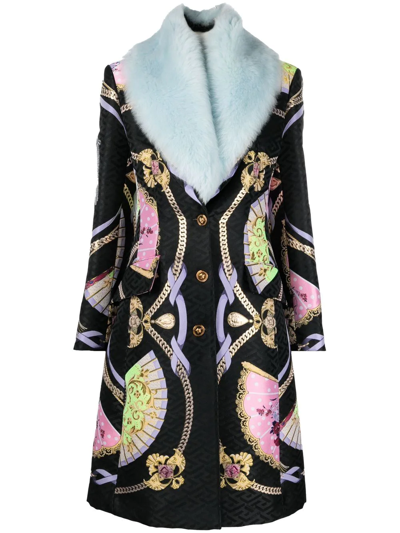 Versace Baroque-print Single-breasted Coat In New