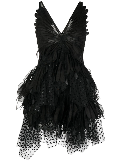 Zimmermann Rhythmic Fluted Tulle Mini Dress In Black