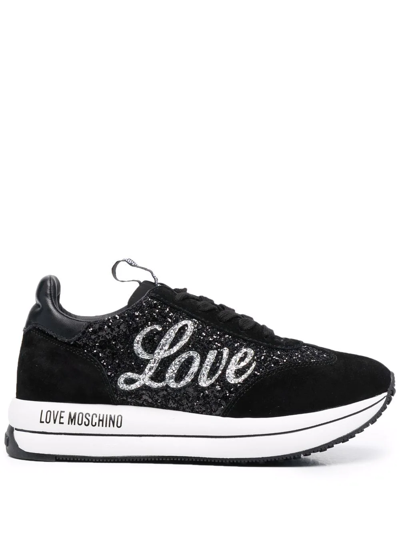 Love Moschino Glitter-detail Logo-print Trainers In Black