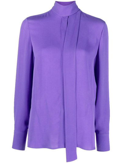 Valentino Silk Shirt With Lavalliere Collar In Purple