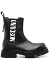 MOSCHINO LOGO-PRINT LEATHER ANKLE BOOTS