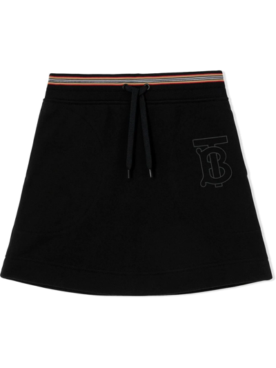 Burberry Kids' Cotton Sweat Mini Skirt W/ Icon Stripe In Black