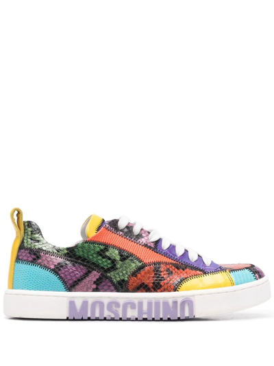 Moschino Logo Colour-block Sneakers In Orange