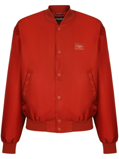 Dolce & Gabbana Logo-patch Bomber Jacket In Red