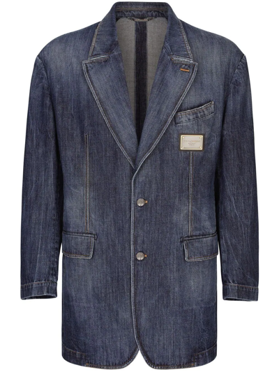 Dolce & Gabbana Longline Denim Blazer In Blue