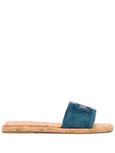 Tory Burch Logo-embellished Sandals In Blue
