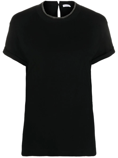 Brunello Cucinelli Brass-embellished Crew-neck T-shirt In Black