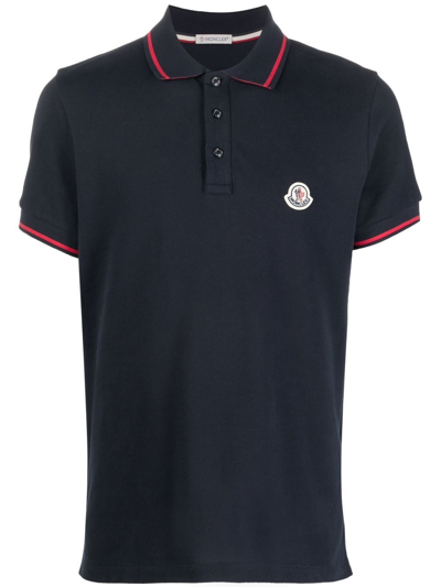 Moncler Short Sleeve Round Collar Polo Shirt In Blue