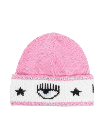 Chiara Ferragni Kids' Eyelike-motif Knitted Beanie In Pink