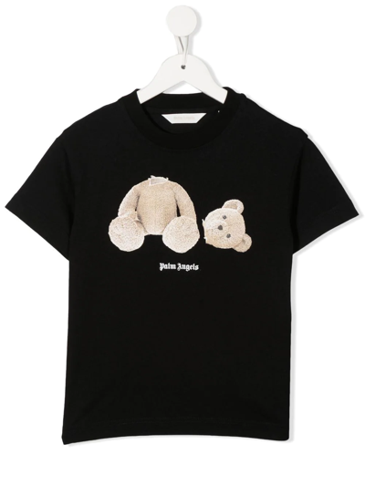 Palm Angels Bear Print Cotton Jersey T-shirt In Black