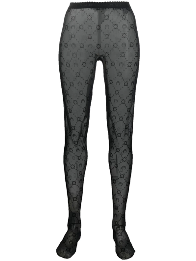 Marine Serre Monogram Flocked Tights In Black