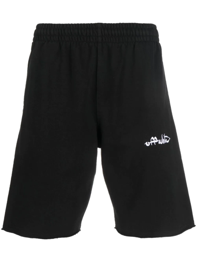 Off-white Logo-print Organic Cotton Track Shorts In Black White