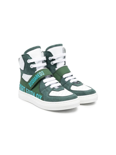 Dsquared2 Kids' Leather Panelled High-top Trainers In Green