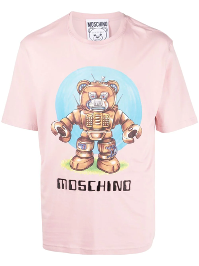 Moschino Robot Teddy Organic-cotton T-shirt In Pink