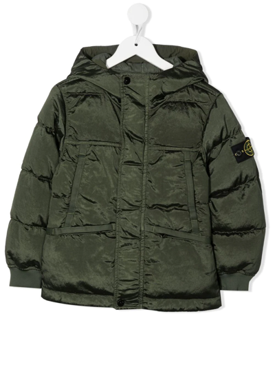Stone Island Junior Kids' Compass-logo Hooded Padded Jacket In Green