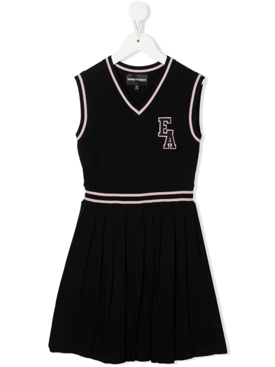 Emporio Armani Kids' Contrast-trimmed Midi Dress In Black