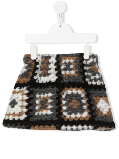 Douuod Kids' Crocheted Wool Blend Mini Skirt In Black