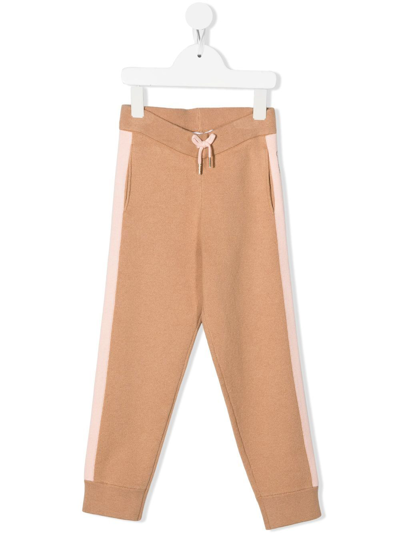 Chloé Kids' Logo Cotton And Wool Sweatpants In Brown