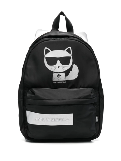 Karl Lagerfeld Kids' Choupette-print Detail Backpack In Black