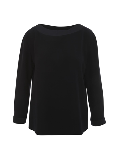 Emporio Armani L/s Satin Neck Sweater In Blue