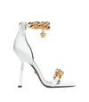 Versace Lamb Leather Heeled Sandals White With Gold Embellsments