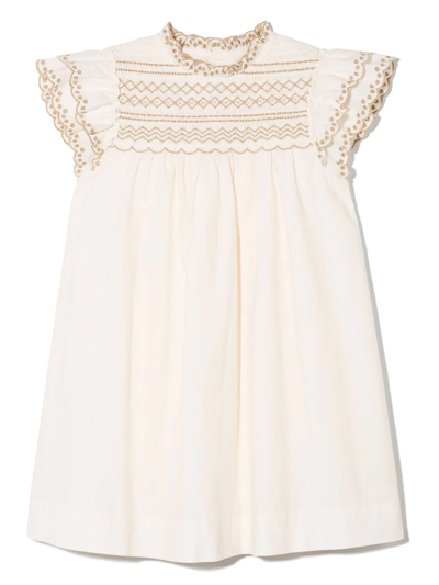 Bonpoint Kids' Embroidered Smocked Dress In White