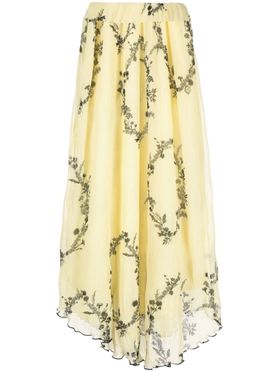 Ganni Recycled Floral Pleated Midi Skirt In Floral Shadow Flan