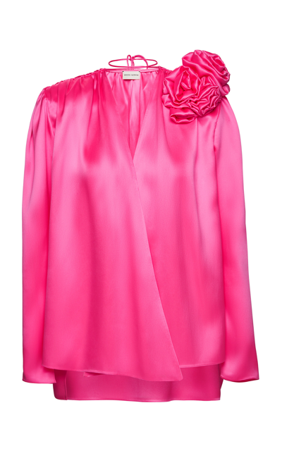 Magda Butrym Pink Blouse With Floral Applique And Belt In Silk Woman