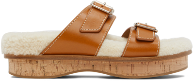 Chloé Marah Flat Mule Brown Size 11 100% Calf-skin Leather, Quercus Suber, Farmed, Coo Italy