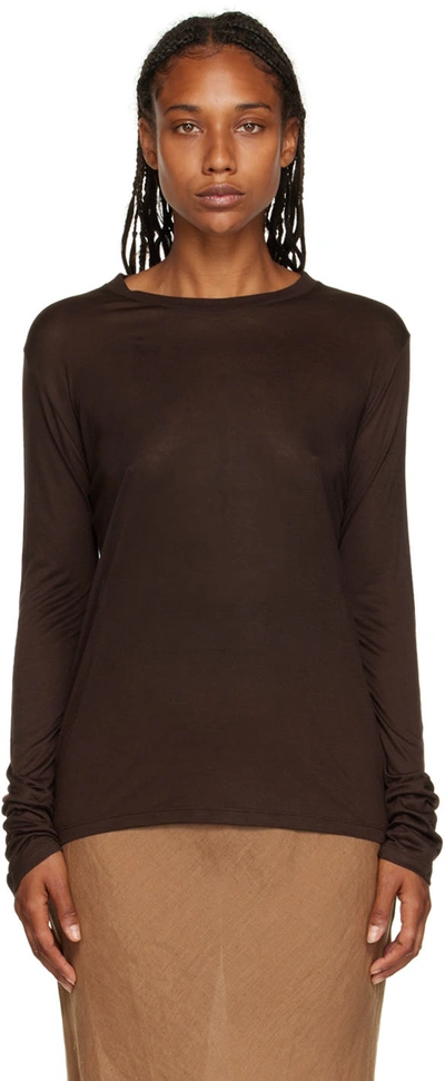 Baserange Brown Bamboo Long Sleeve T-shirt In Tactile