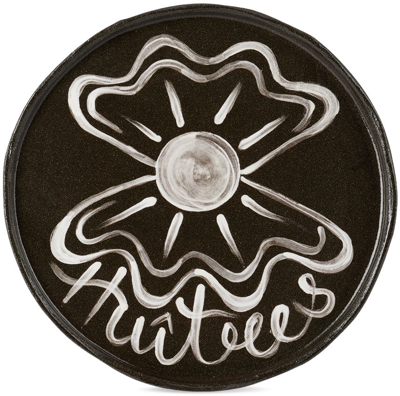 Harlie Brown Studio Ssense Exclusive Black 'huitres' Plate In Black Clay And White