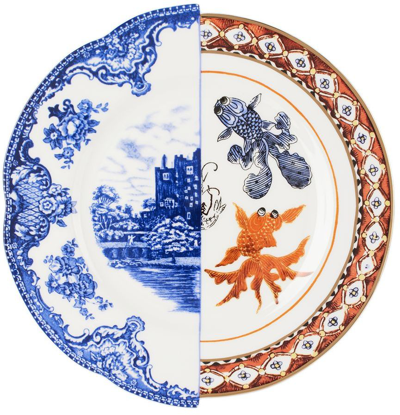 Seletti Hybrid Isaura Printed Porcelain Soup Plate 25.4cm In Blue