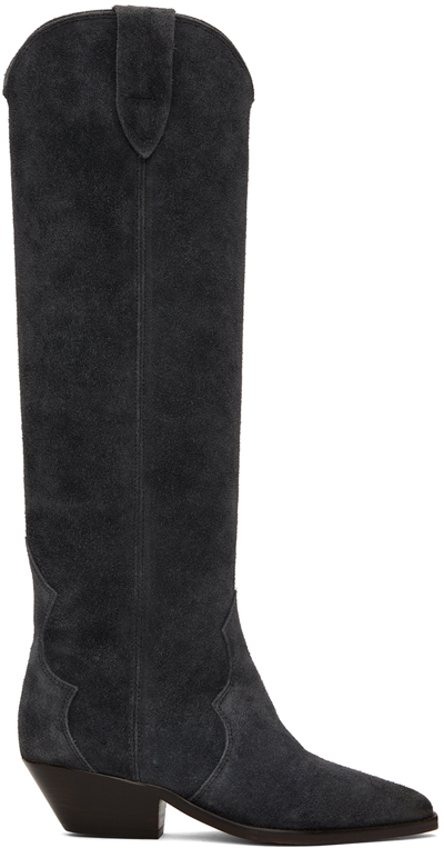 Isabel Marant Denvee Suede Tall Western Boots In Faded Black