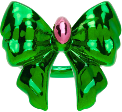 Hugo Kreit Green Bow Ring In Frog Green & Barbie