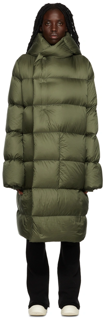 Rick Owens Wrap-front Hooded Quilted Down Coat In Green