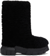 RICK OWENS BLACK SHEARLING LUNAR TRACTOR BOOTS