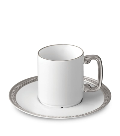 L'objet Soie Tressée Espresso Cup & Saucer Set In Platinum