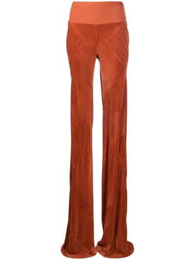 Rick Owens Bias-cut Velvet-effect Trousers In Orange