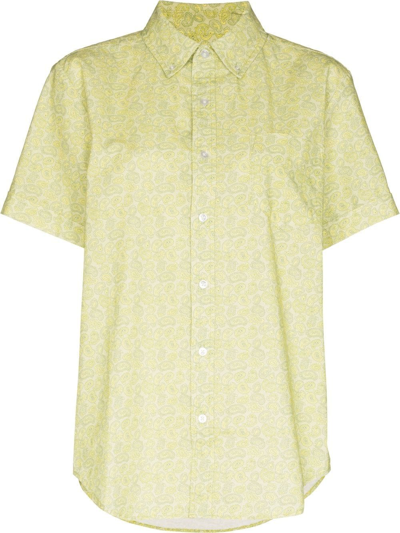 Re/done Green Paisley Print Short Sleeve Shirt In Yellow