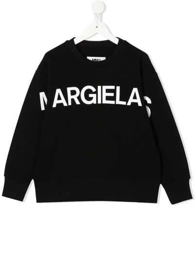 Mm6 Maison Margiela Mm6 By Maison Margiela Kids Black Logo-print Cotton Sweatshirt In Nero
