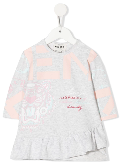 Kenzo Babies' Logo-print Flared Sweater Dress In Grey