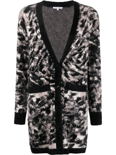 Patrizia Pepe Feather-pattern Knit Cardigan In Grey,black