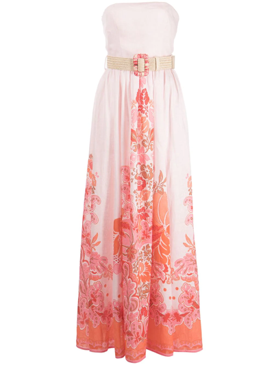 Zimmermann Violet Strapless Long Dress In Coral Floral In Multi