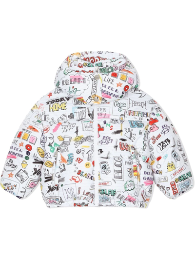 Dolce & Gabbana Kids' Short Smemo-print Nylon Down Jacket In Multicolor